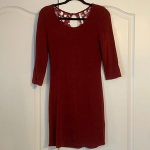 Burgundy Dress with Back Lace Detail